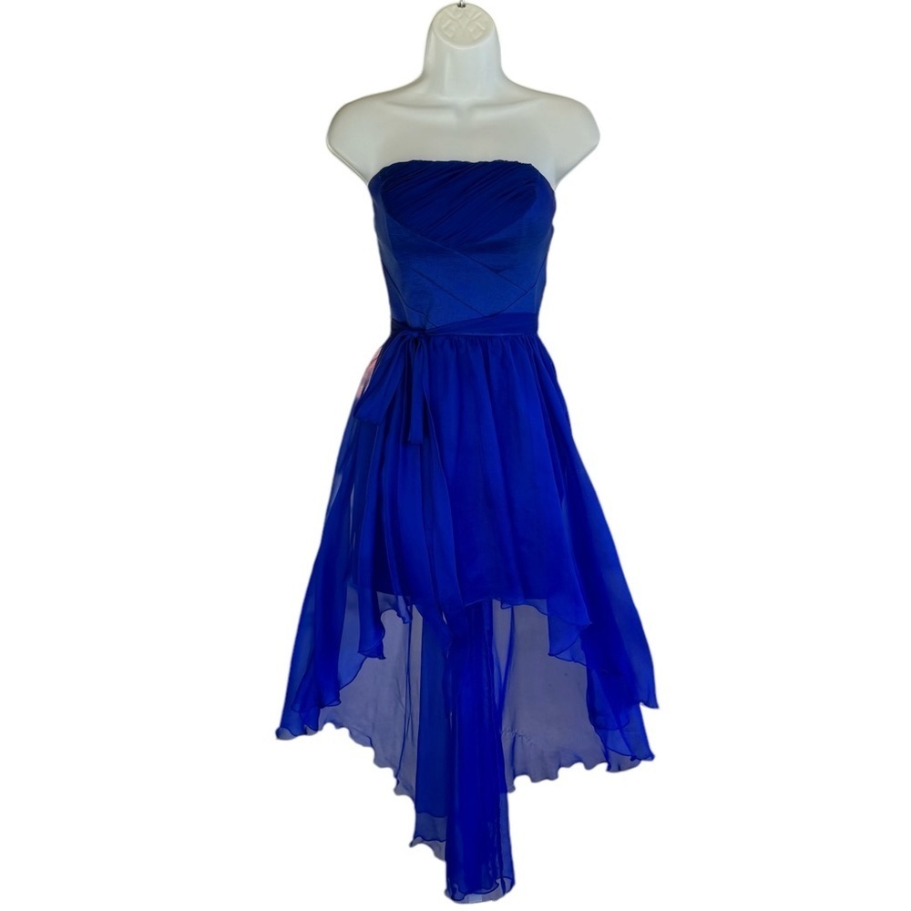 Royal Blue Strapless High Low Chiffon Dress Women Formal Evening Party